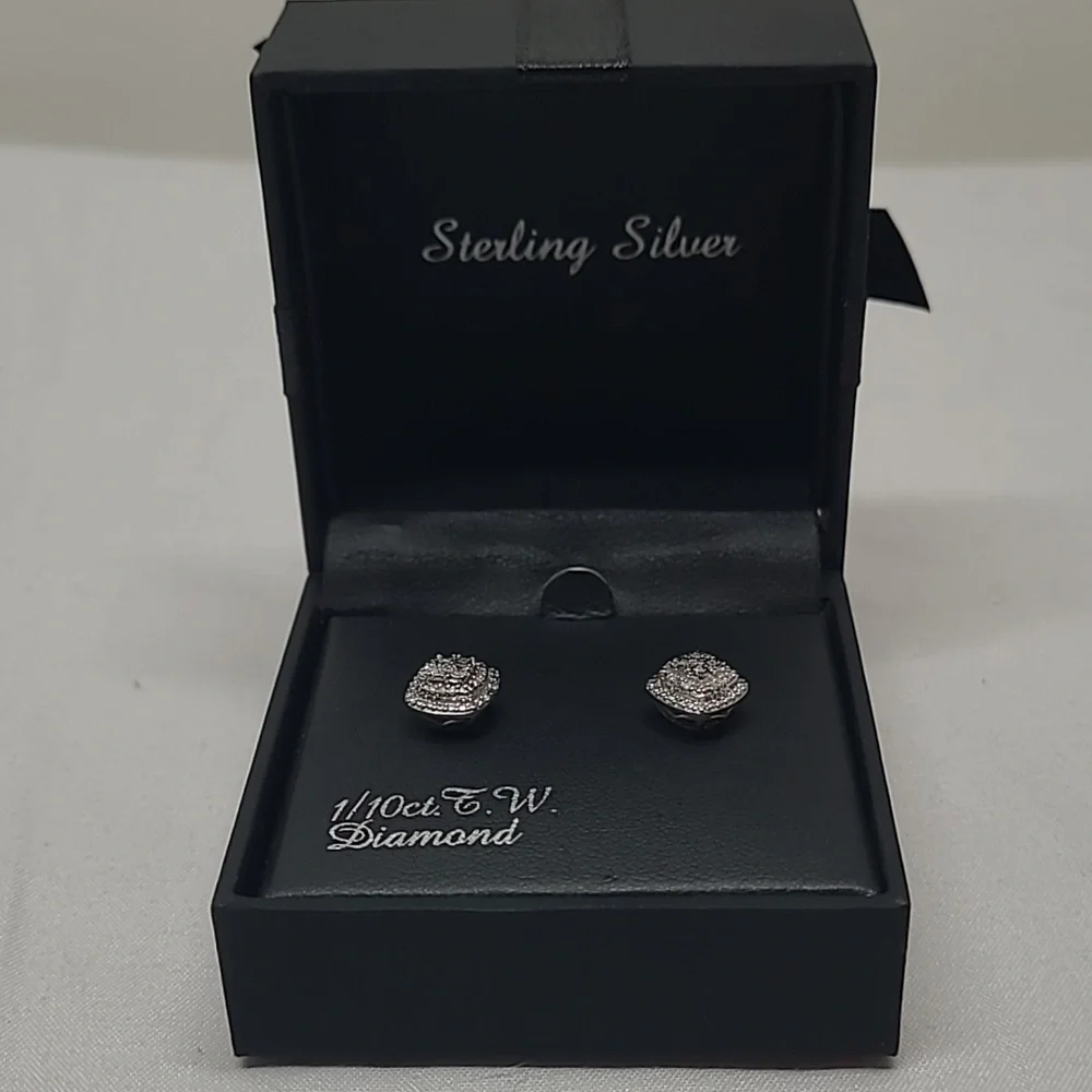 Women's 1/10 CT. T.W. Genuine White Diamond Sterling Silver Earrings - Picture 2 of 6